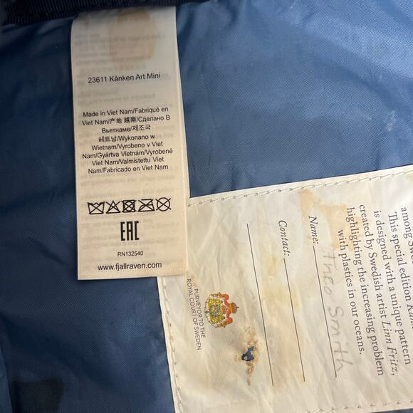 Fjall Raven Kanken Art Mini Bag Backpack Blue Object Print - Picture 4 of 6